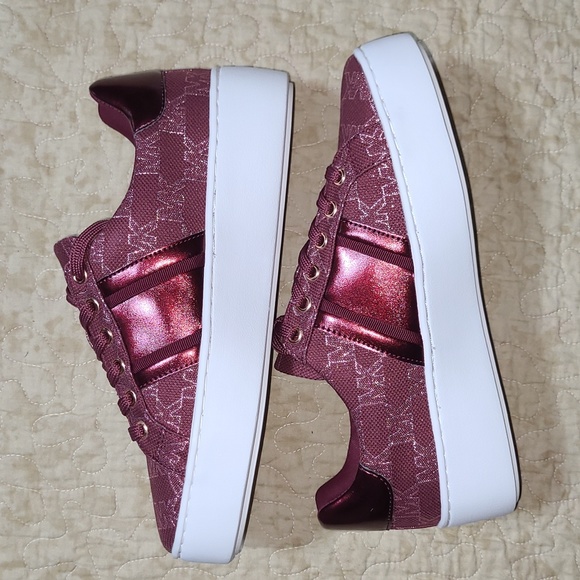 Michael Kors Poppy Stripe Lace Up Tennis Shoes Mulberry Size Various - Picture 3 of 10